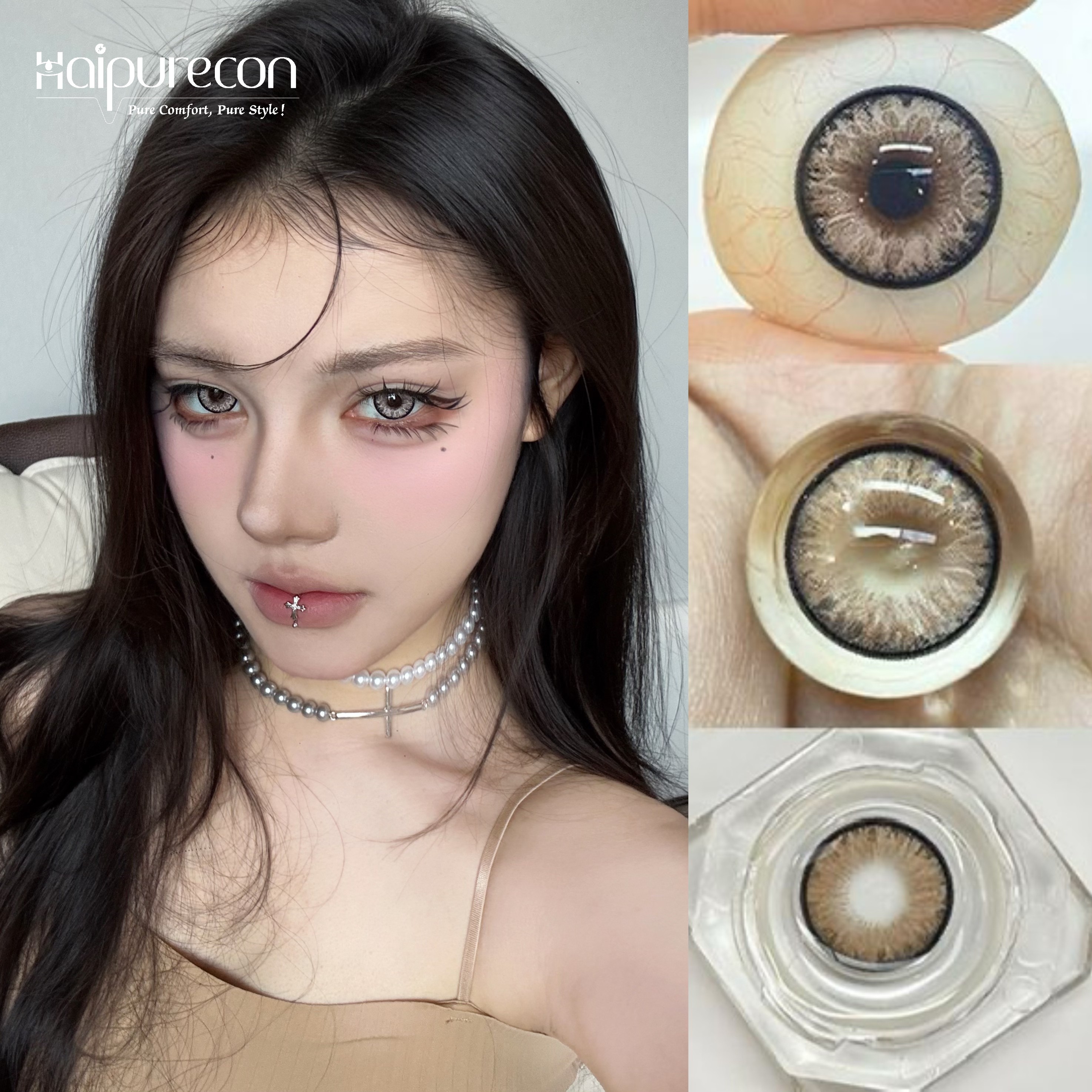 Haipurecon Wholesale Hema Material Soft Contact Lenses Beautiful Big Eyes Colored Contact Lenses in Brown Blue Grey Colors