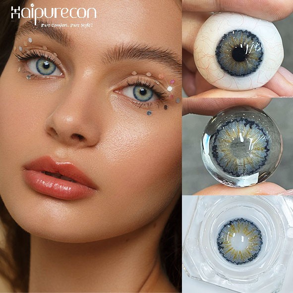 Haipurecon Wholesale Hema Material Soft Contact Lenses Beautiful Big Eyes Colored Contact Lenses in Brown Blue Grey Colors