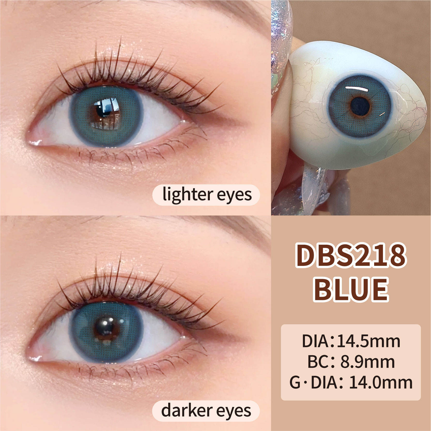 Fashion Style Natural Blue Soft Contact Lenses Cosmetic OEM ODM Wholesale 14.5mm 38% Water Content ISO 13485 Certified