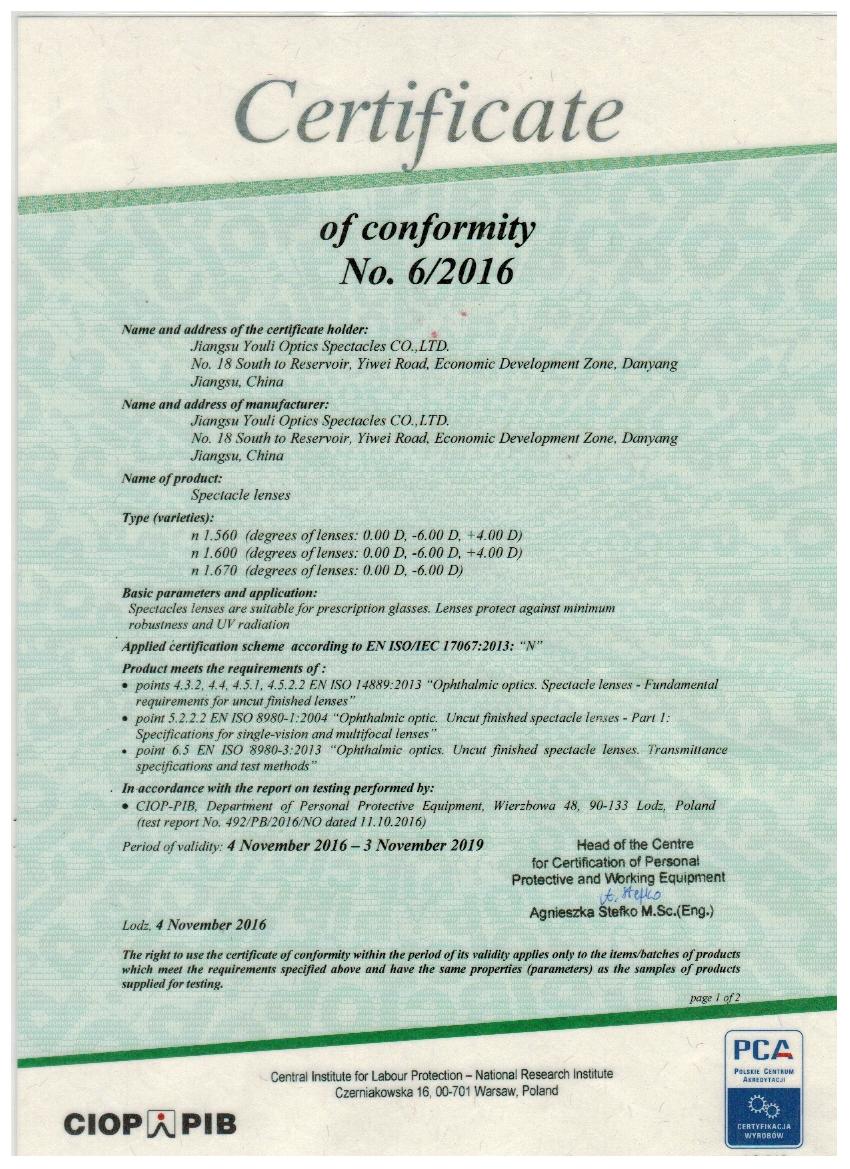 1.49 1.56 1.6 1.67 1.74 Lens China Ophthalmic Lenses Manufacturers (CE)